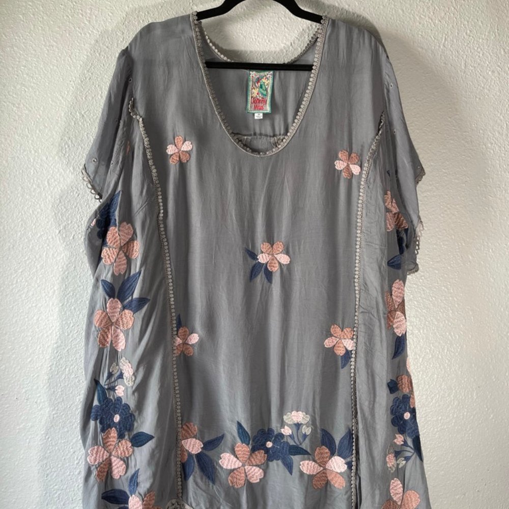 Johnny Was Short-Sleeve Embroidered Floral Blouse